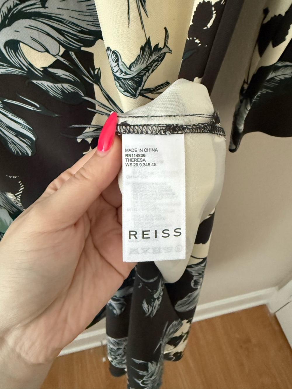 Reiss Black Floral High-Neck Midi Dress with Cream Accents - Picture 9 of 16